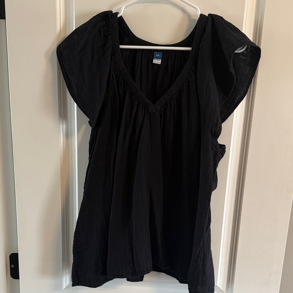 Old Navy Black Linen Short Sleeve Top - XXL